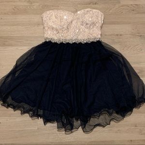 Cream and navy formal dress